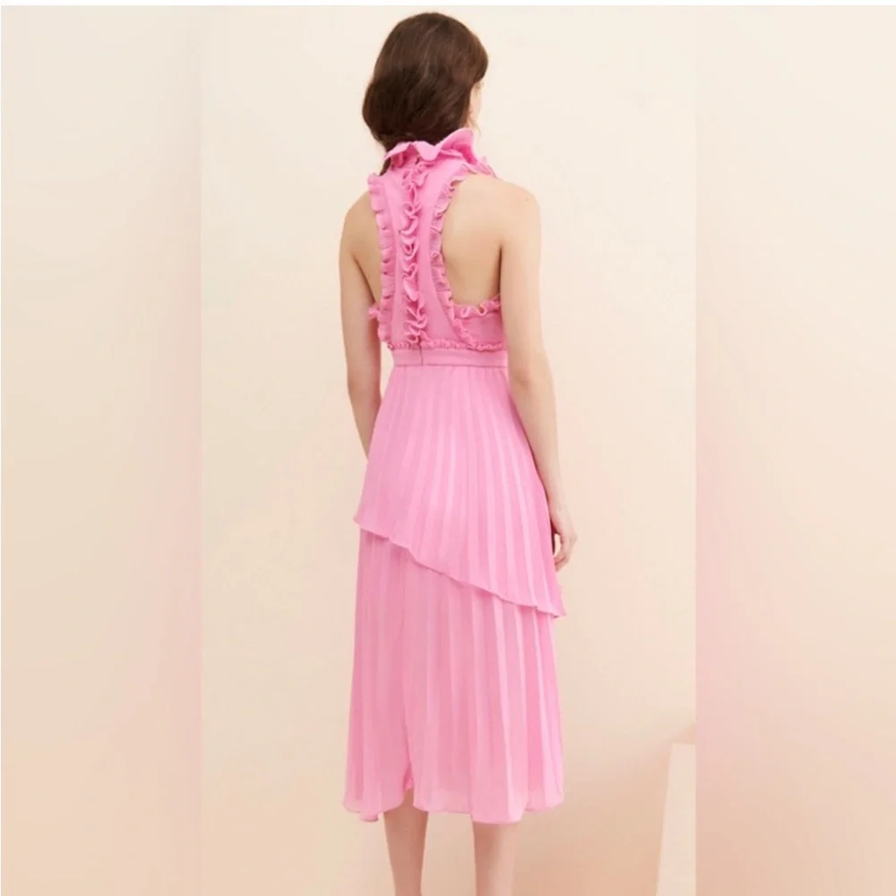 La Maison Talulah Anthropologie pink pleated asymmetrical flowy dress 4